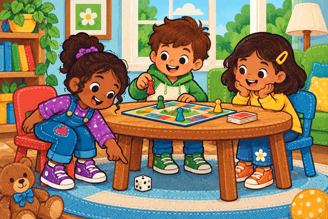 Children around a board game