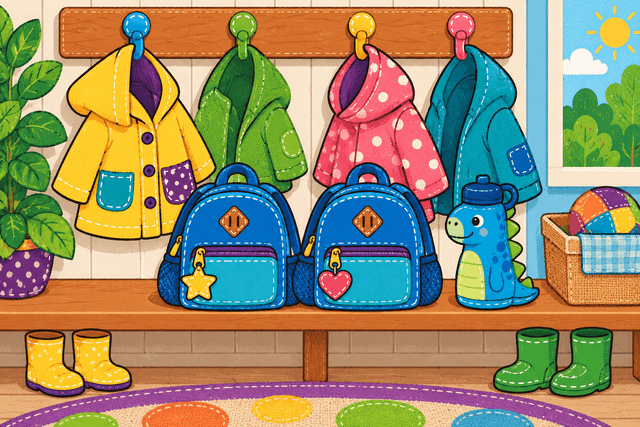Two children with blue backpacks