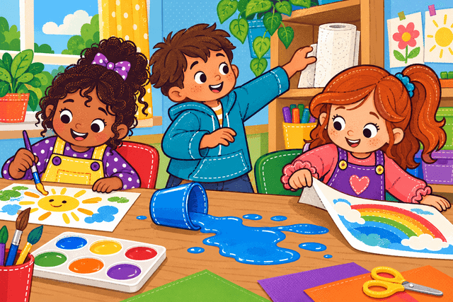 Children working on a group painting